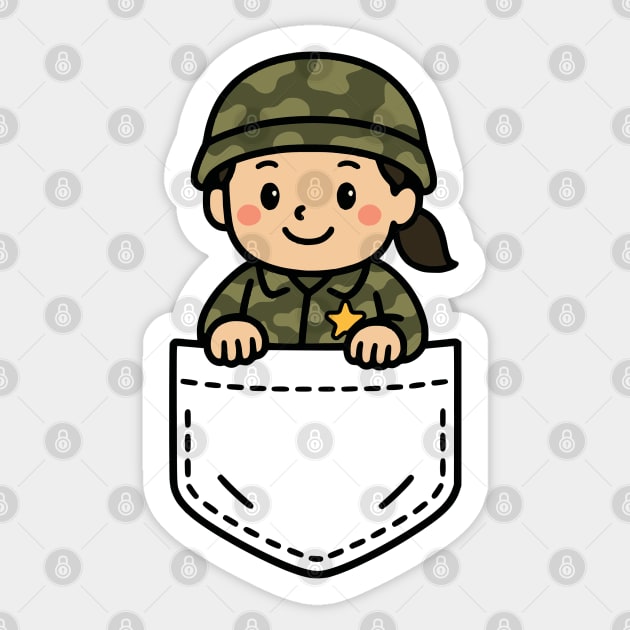 Cute Girl Soldier Pocket Pal Military Support Mom Daughter Sticker by Yesteeyear